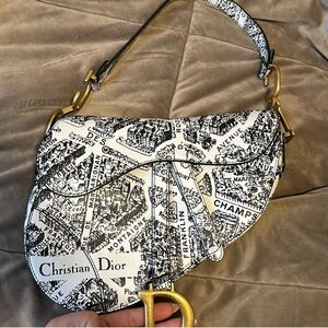 Dior Black and White Shoulder Bag with Iconic Saddle Design